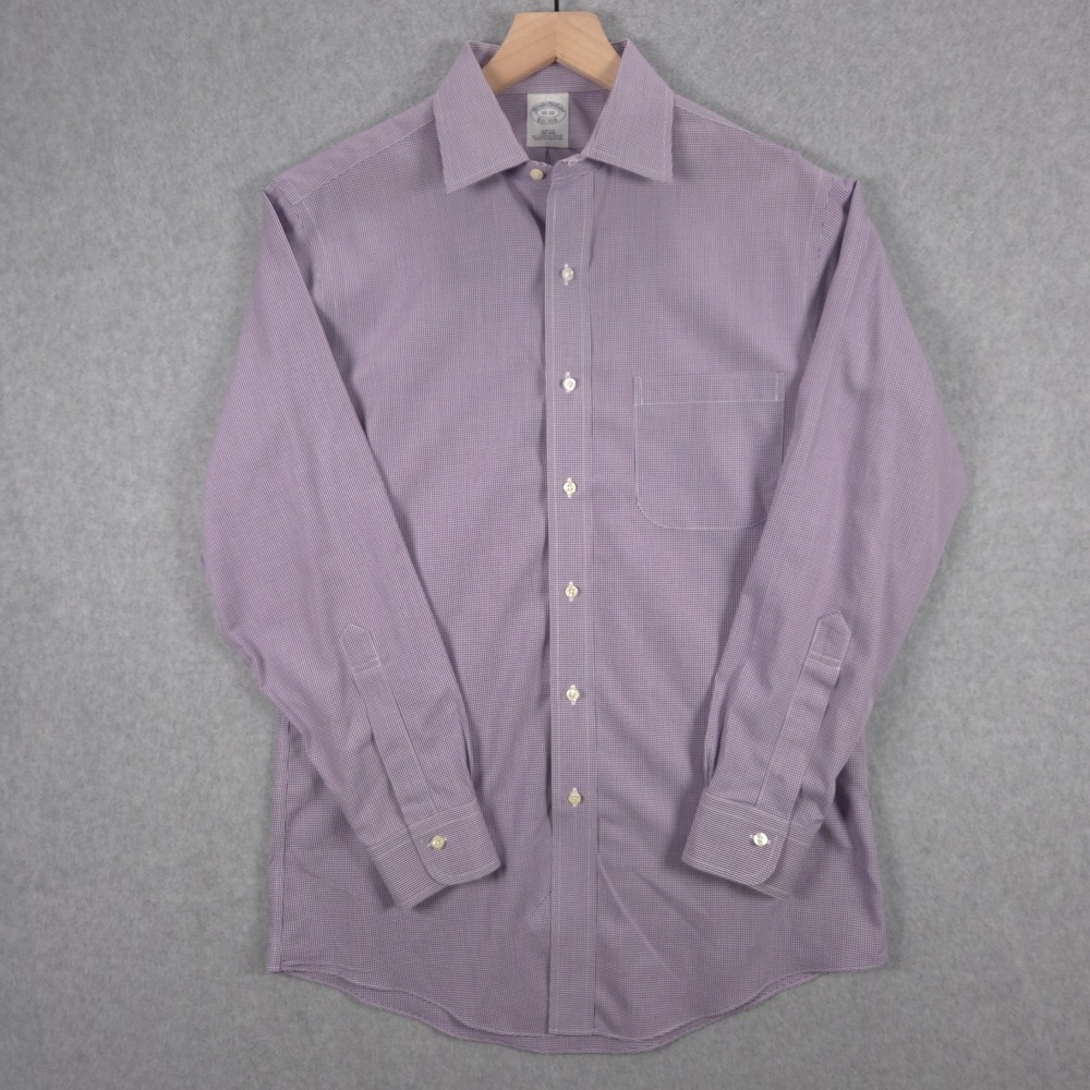 Brooks Brothers 1818 Mens 15-32 Slim Fit Purple Checkerboard Supima Cotton Shirt